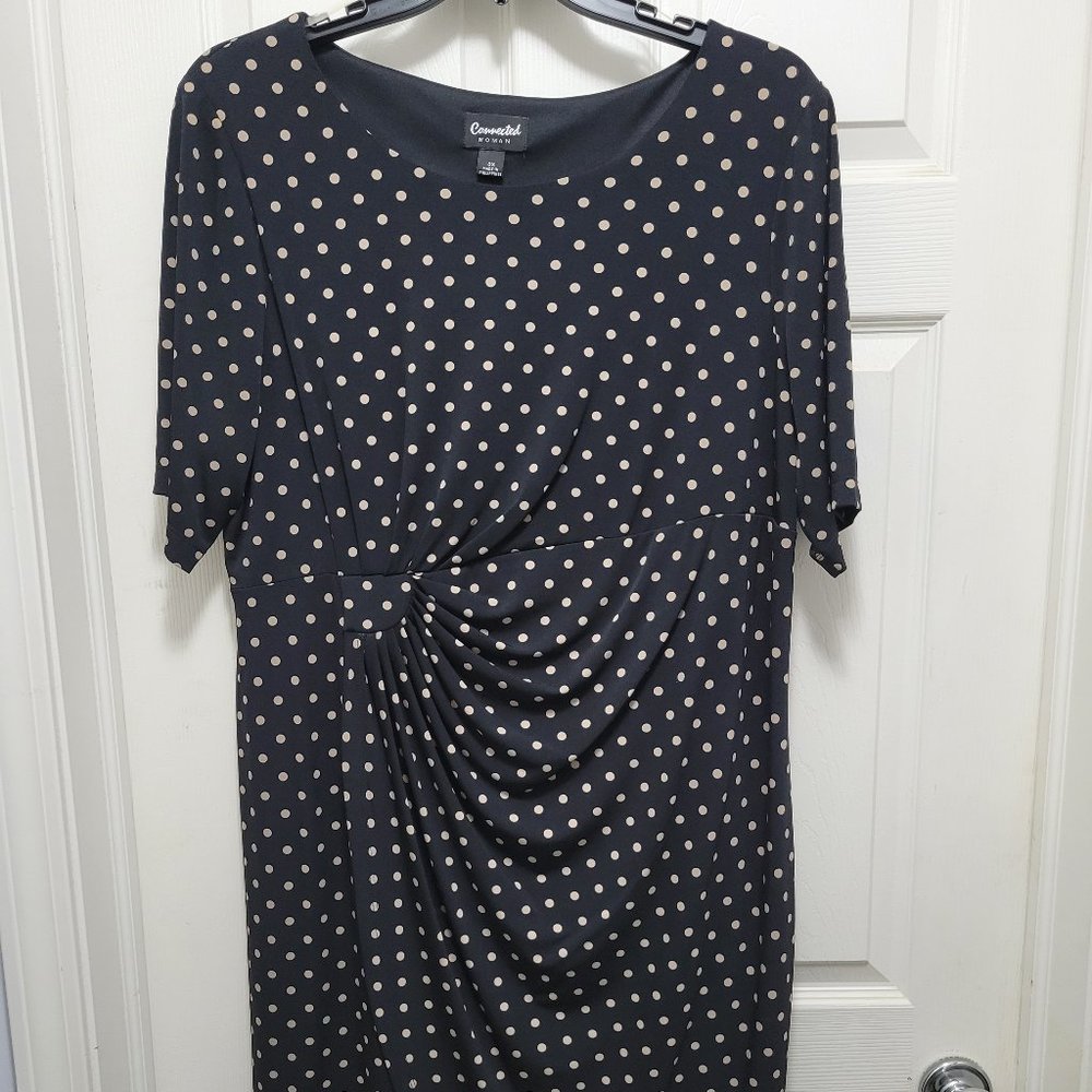 Connected Apparel Black Polka Dot Twist-Front Dress
